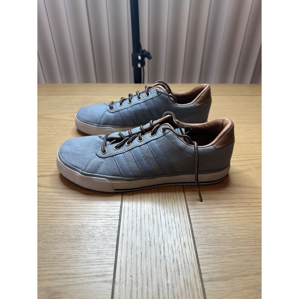 Adidas 7.5 Gray Canvas Sneakers Brown Accents Casual Stylish Footwear Mens - Picture 7 of 13
